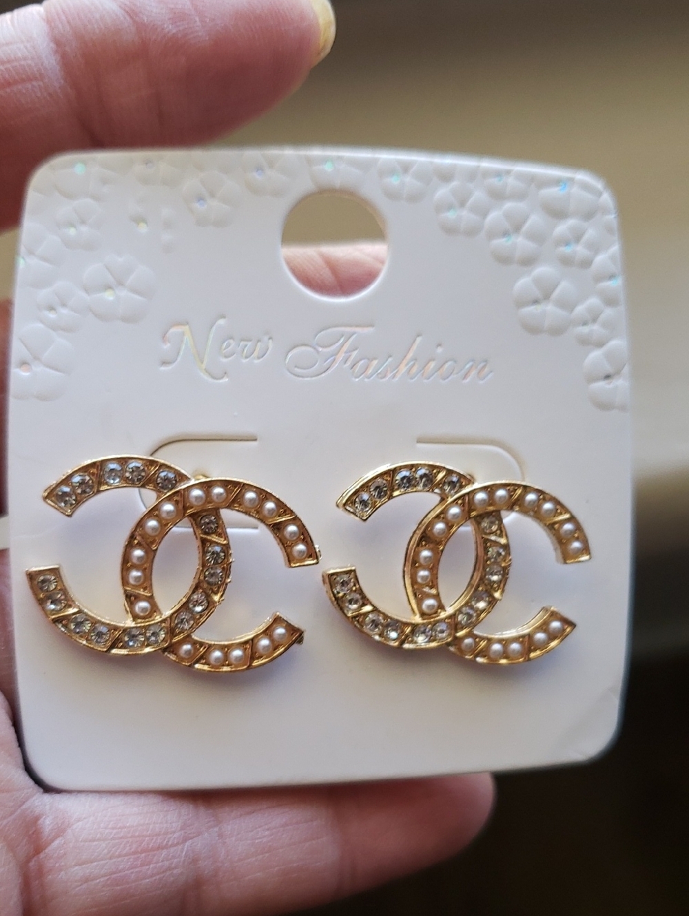 Rhinestone Earrings Fashion Sparkly Jewelry  Initial C Pierced New Faux Gift